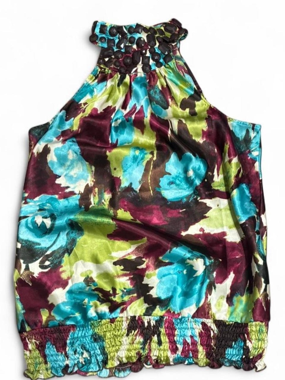 HeartSoul Floral beaded Halter in Teal, Plum & Lime
